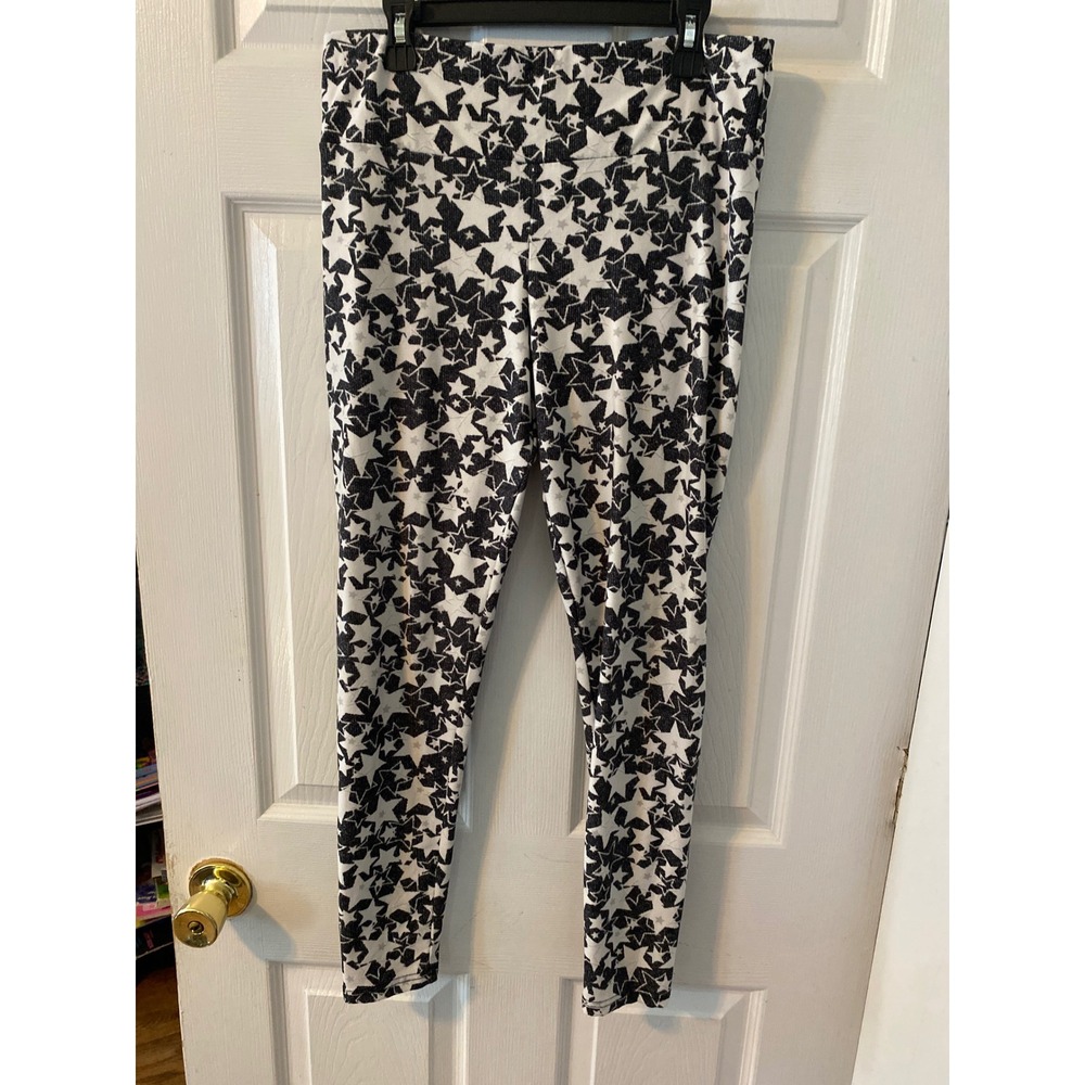 No Boundaries Star Print Leggings Black White High Waisted L/XL Stretch Pants